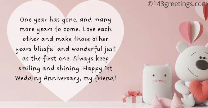 first wedding anniversary wishes for friend